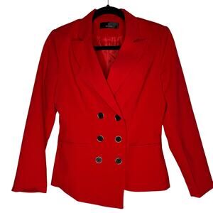 European Red Double-Breasted Blazer Black Gold Buttons New